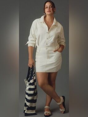 Pilcro Long-Sleeve Denim Micro Mini Shirt Dress S